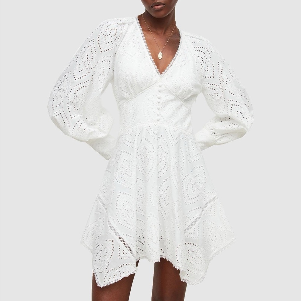 AllSaints White Eyelet Mini Dress